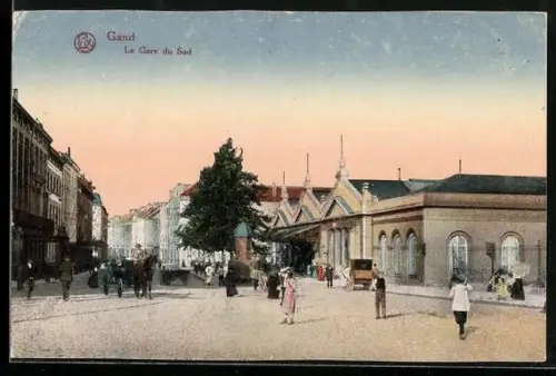 AK Gand, La Gare du Sud, Bahnhof