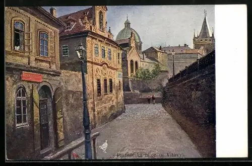 Künstler-AK Praha, Josefov, Platnérksá ulice (u Vitavy)