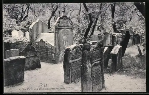 AK Prag, eine Partie des alten jüdischen Friedhofs