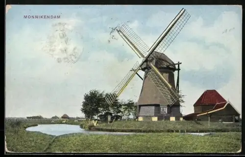 AK Monnikendam, Landschaft mit Windmühle