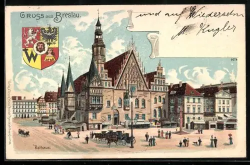 Lithographie Breslau, Rathaus, Wappen
