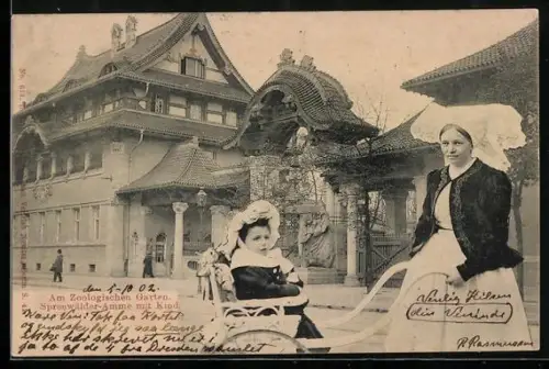 AK Berlin, Spreewälder-Amme mit Kind am Zoologischen Garten