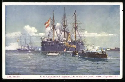 Künstler-AK Alexander Kircher: Kasemattschiff SM Erzherzog Albrecht