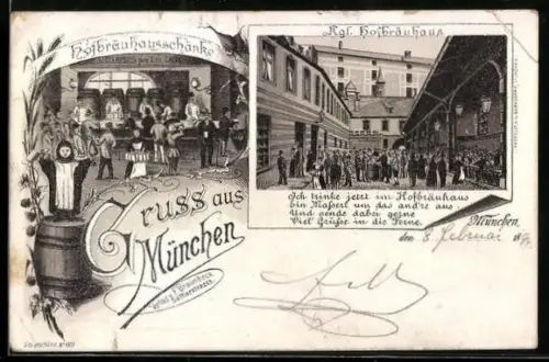 Vorläufer-Lithographie München, 1894, Münchner Hofbräuhaus, Münchner Kindl