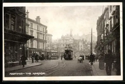 AK Hastings, The Memorial, Strassenbahn