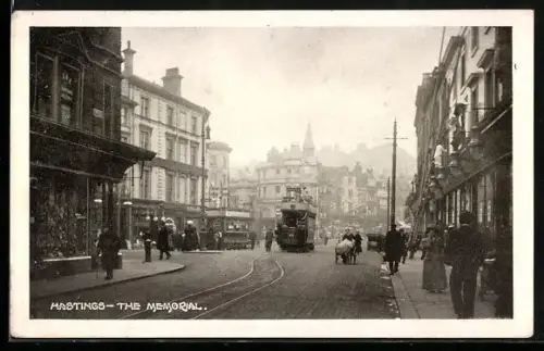 AK Hastings, The Memorial, Strassenbahn