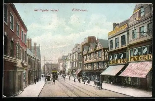 AK Gloucester, Southgate Street, Strassenbahn
