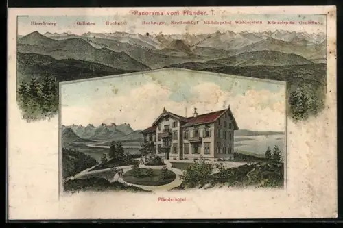 Künstler-AK Eugen Felle: Bregenz, Pfänderhotel, Panorama vom Pfänder