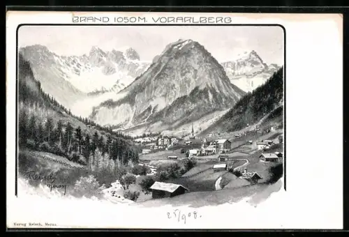 Künstler-AK F.A.C.M. Reisch: Brand i. Vorarlberg, Panorama