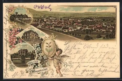 Lithographie Winnweiler, Rentamt, Forstamt, Kapelle, Wappen