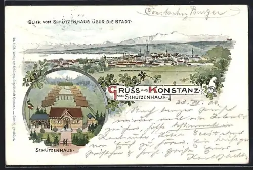 Lithographie Konstanz, Gasthaus Schützenhaus, Teilansicht