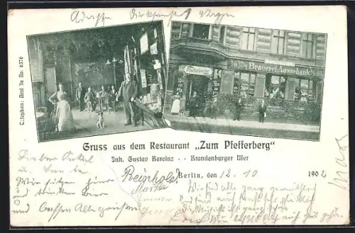 AK Berlin, Restaurant Zum Pfefferberg, Brandenburger Ufer, Innenansicht