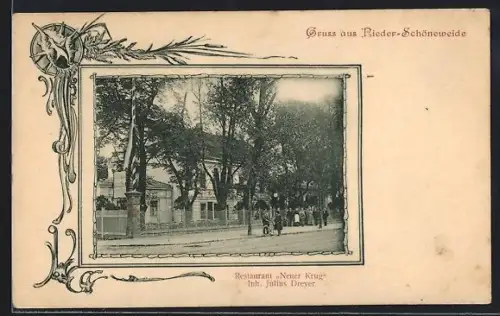 AK Berlin-Niederschöneweide, Strassenpartie mit Restaurant Neuer Krug
