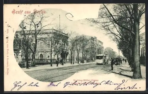 AK Berlin, Wedding, Müller-Strasse mit Restaurant Feldschlösschen und Strassenbahn