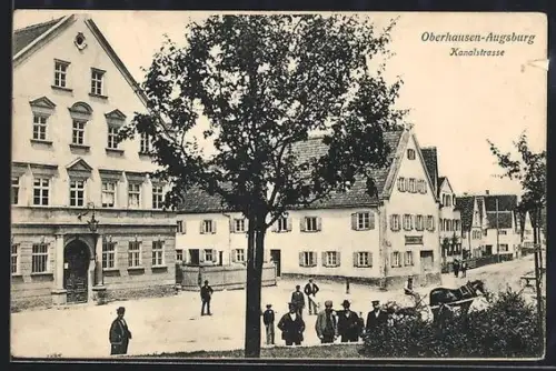 AK Oberhausen-Augsburg, Kanalstrasse mit Gasthaus