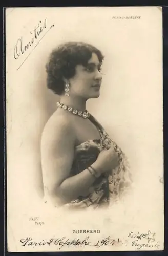 Foto-AK Walery, Paris, Schauspielerin Guerrero mit Diamantkette