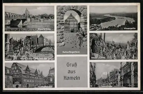 AK Hameln, Weserbrücke, Rattenfängerhaus, Hochzeitshaus