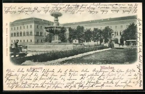 AK München, Universität und Brunnen