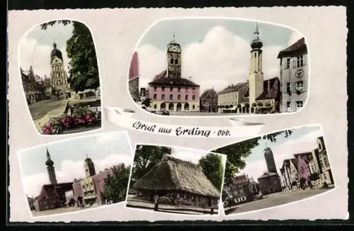 AK Erding /Obb., Stadtansichten, Marktplatz, Kirche, historisches Gebäude