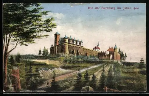 Künstler-AK Bad Harzburg, Die alte Harzburg im Jahre 1500