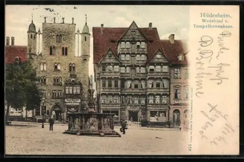 AK Hildesheim, Wedekindhaus, Tempelherrenhaus, Brunnen