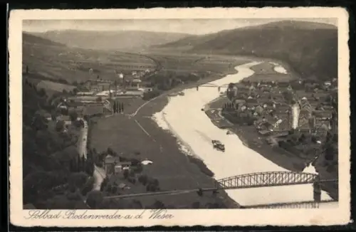 AK Bodenwerder a. d. Weser, Weserbrücke, Dampfschiff, Ortsansicht