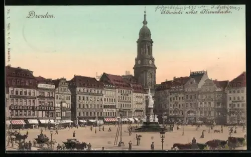 AK Dresden, Altmarkt mit Geschäften nebst Kreuzkirche