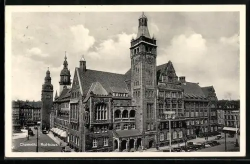 AK Chemnitz, Rathaus mit Strassenpartie