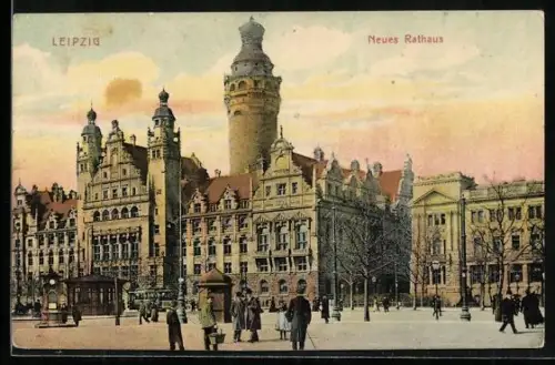 AK Leipzig, Neues Rathaus mit Strassenbahn