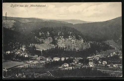 AK Oybin, Panorama von der Mönchskanzel aus