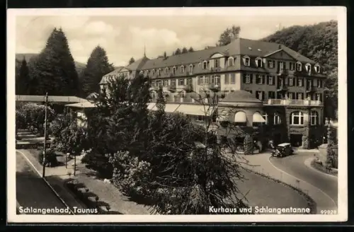 AK Schlangenbad /Taunus, Kurhaus und Schlangentanne mit Grünanlagen