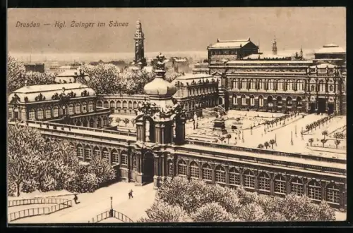 AK Dresden, Königlicher Zwinger im Schnee