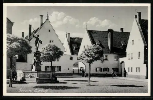 AK Augsburg, Fuggerei mit Brunnen