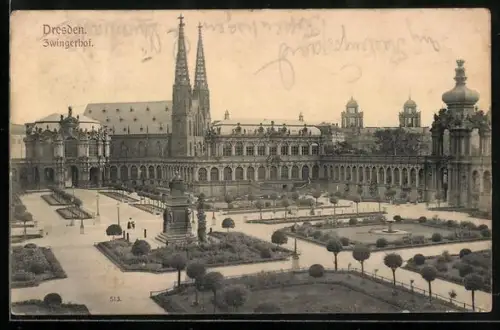 AK Dresden, Zwingerhof aus der Vogelschau