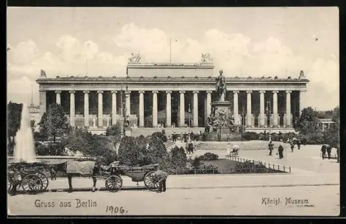 AK Berlin, Königl. Museum, Reiterstandbild, Droschken