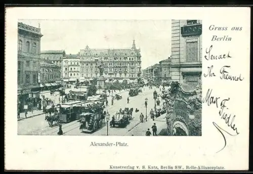 AK Berlin, Alexander-Platz mit Pferdebahn