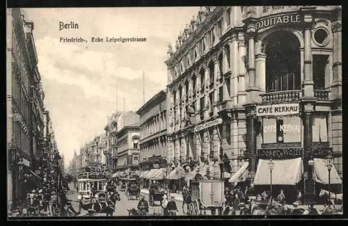 AK Berlin, Friedrichstrasse Ecke Leipzigerstrasse, Café Kerkau, Strassenansicht