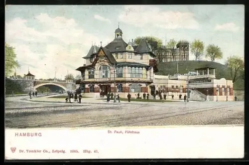 AK Hamburg-St. Pauli, Fährhaus mit Brücke