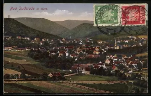 AK Bad Suderode im Harz, Ortsansicht mit umliegender Landschaft