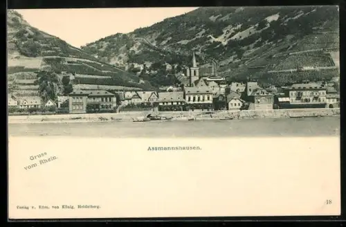 AK Assmannshausen, Ortsansicht vom Rhein aus