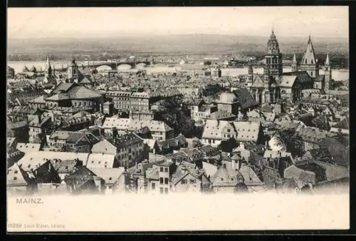 AK Mainz, Stadtansicht mit Dom und Rhein