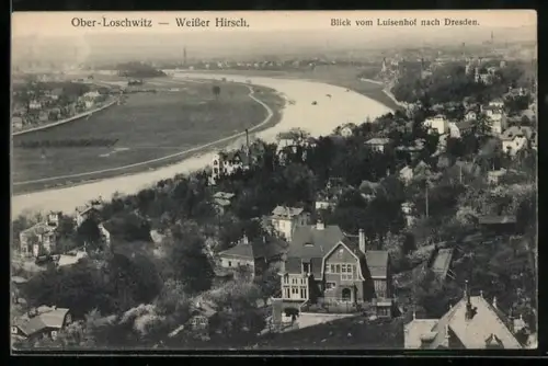 AK Ober-Loschwitz, Weisser Hirsch, Blick vom Luisenhof nach Dresden