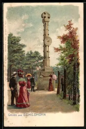 Lithographie Berlin-Grunewald, Denkmal am Schildhorn