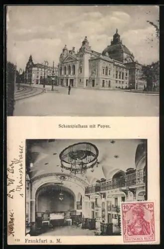AK Frankfurt /Main, Strassenpartie am Schauspielhaus, Blick in das Foyer