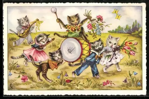 AK Katzenorchester beim Frühlingsumzug