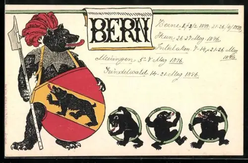 AK Bern, Bär mit Stadtwappen, Kleine Bären mit Spielreifen