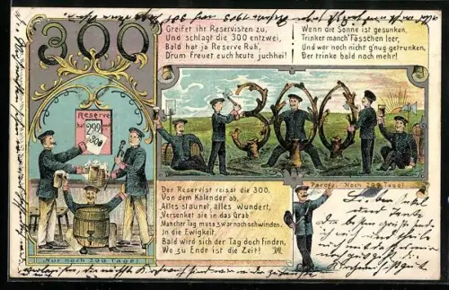 Lithographie Reserve hat noch 299 Tage, Parole, Greifet ihr Reservisten zu...