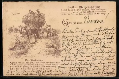 AK Berliner Morgen-Zeitung, Der Landmann, Arbeit von früh bis spät...