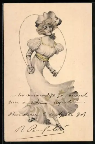 AK Fräulein mit einem Springseil, Jugendstil