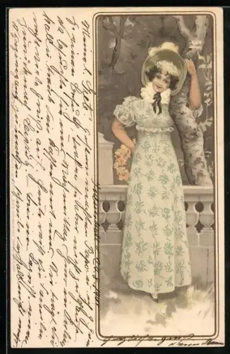 AK Schöne Frau mit Hut, Jugendstil